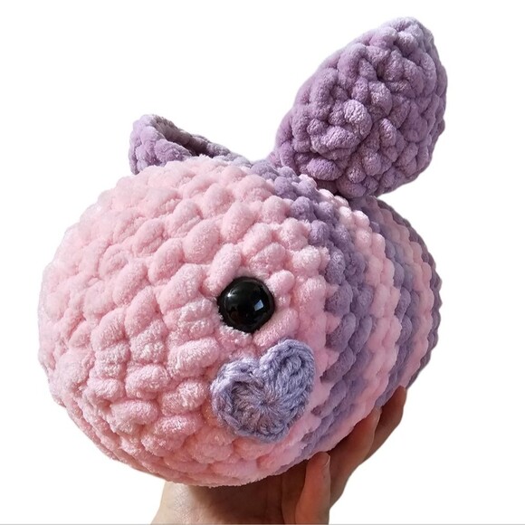 Crochet Bee Plushie Stuffed Animal Pink Purple Jumbo Size Handmade Bumblebee - Picture 4 of 4